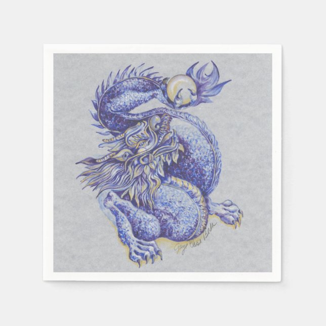 Serviette En Papier Dragon bleu (Devant)
