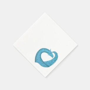 Serviette En Papier Dragon cardiaque turquoise en blanc