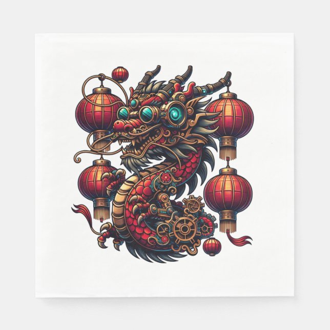 Serviette En Papier Dragon chinois de Nouvel An Steampunk (Devant)