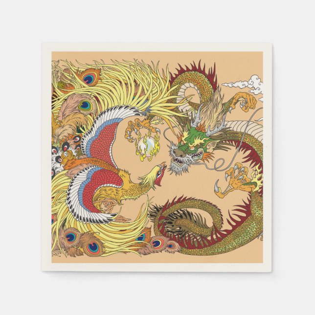 Serviette En Papier Dragon chinois et phoenix (Devant)