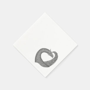Serviette En Papier Dragon de coeur gris sur blanc