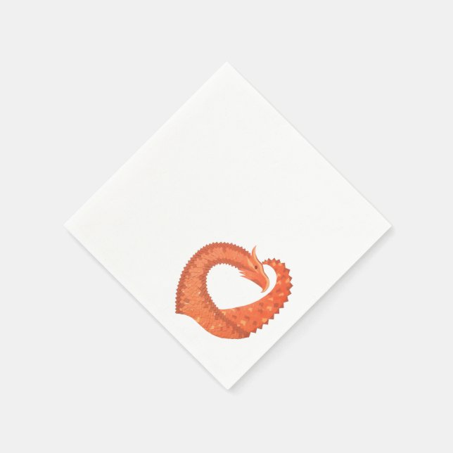 Serviette En Papier Dragon de coeur orange sur blanc (Coin)