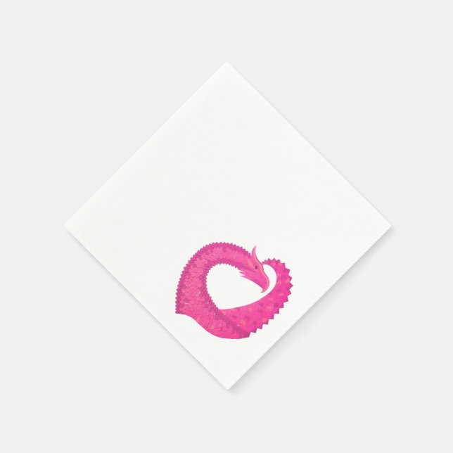 Serviette En Papier Dragon de coeur rose chaud sur blanc (Coin)