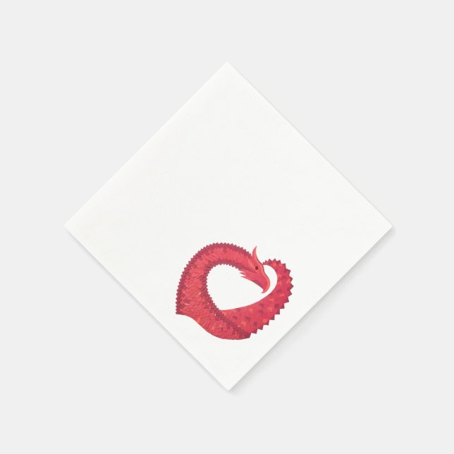 Serviette En Papier Dragon de coeur rouge en blanc (Coin)