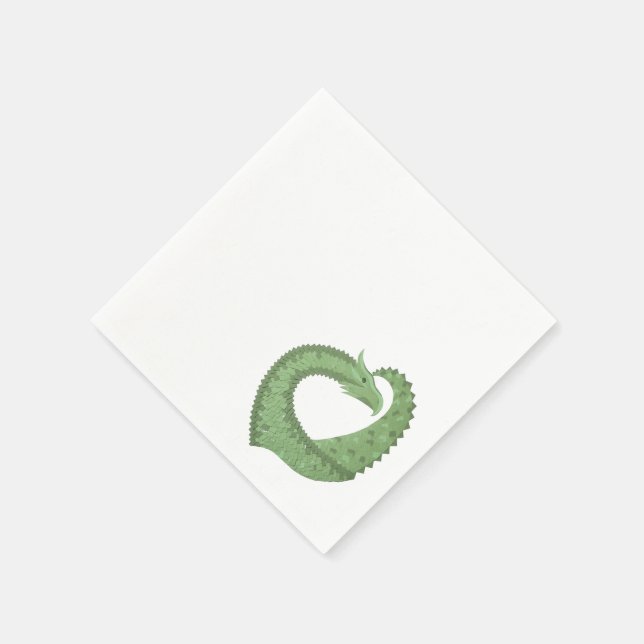 Serviette En Papier Dragon de coeur vert olive blanc (Coin)