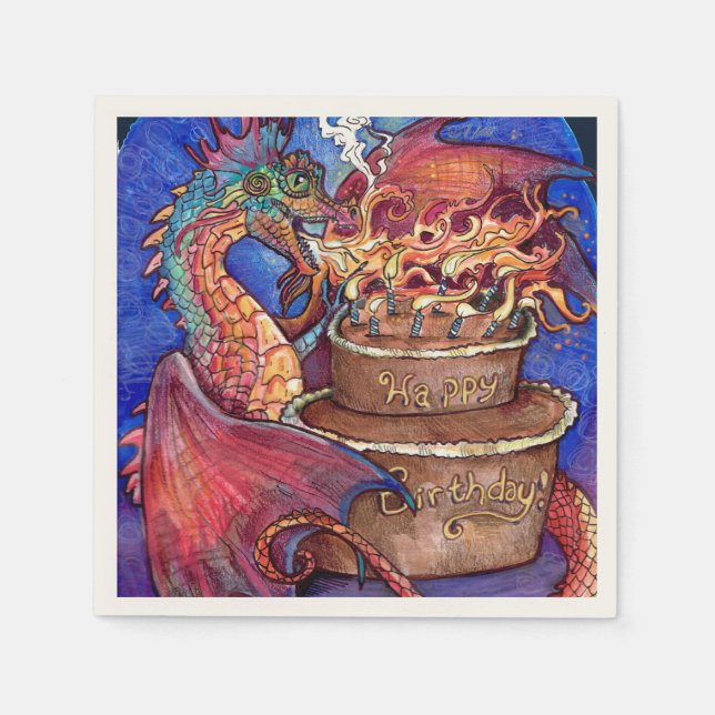 Serviette En Papier Dragon de gâteau d'anniversaire (Devant)