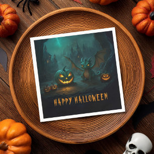 Serviette En Papier Dragon d'Halloween mignon avec Citrouilles effraya