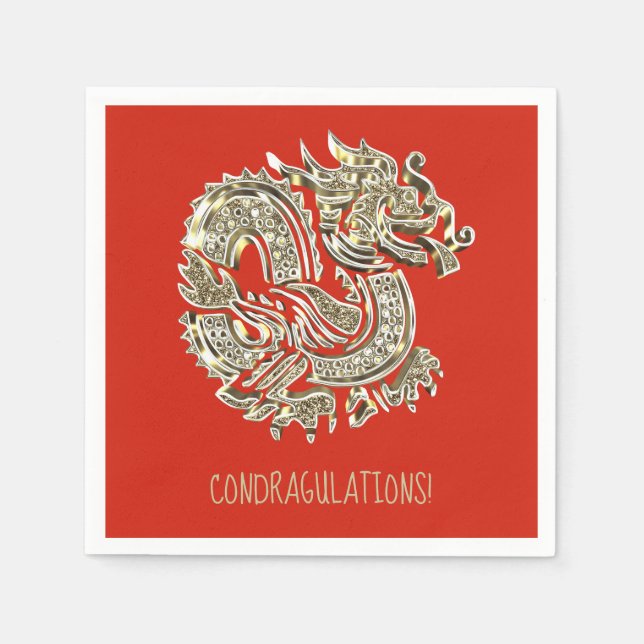 Serviette En Papier Dragon d'or ConDRAGulations ou nom ou votre texte (Devant)