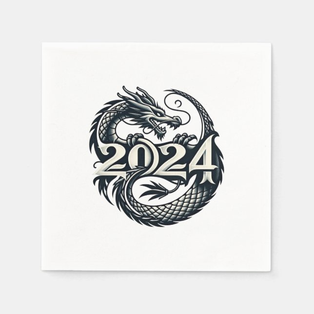 Serviette En Papier Dragon enchanté embrassant 2024 (Devant)
