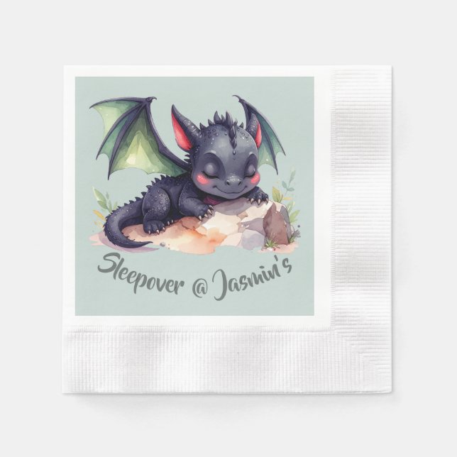 Serviette En Papier Dragon endormi aux ailes vertes (Devant)