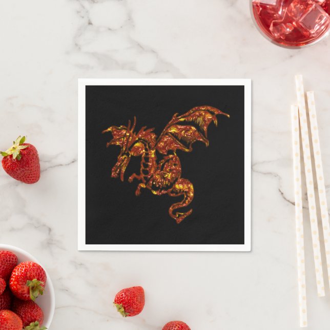 Serviette En Papier Dragon Flamboyant sur Fond Noir (En situation)
