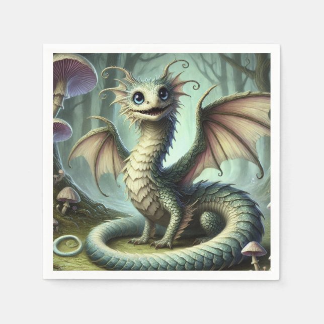 Serviette En Papier Dragon Jabberwocky Cute Imaginaire Créature Art (Devant)