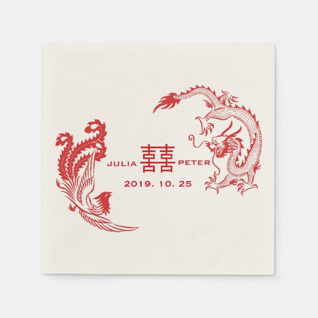 Serviette En Papier Dragon-Phoenix moderne Mariage chinois personnalis (Devant)