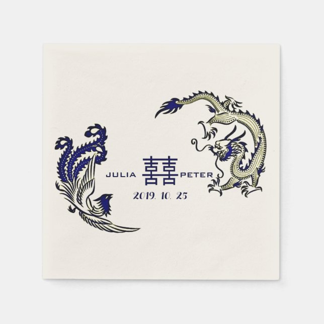 Serviette En Papier Dragon-Phoenix moderne Mariage chinois personnalis (Devant)
