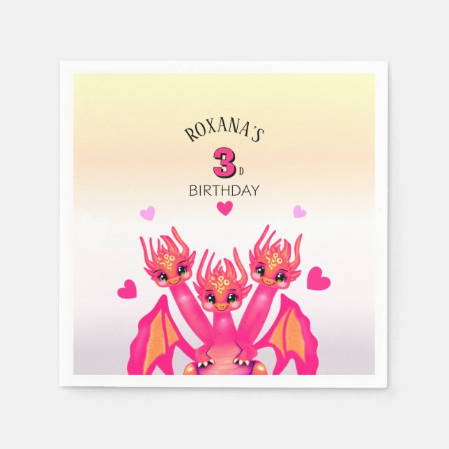 Serviette En Papier Dragon rose (Devant)