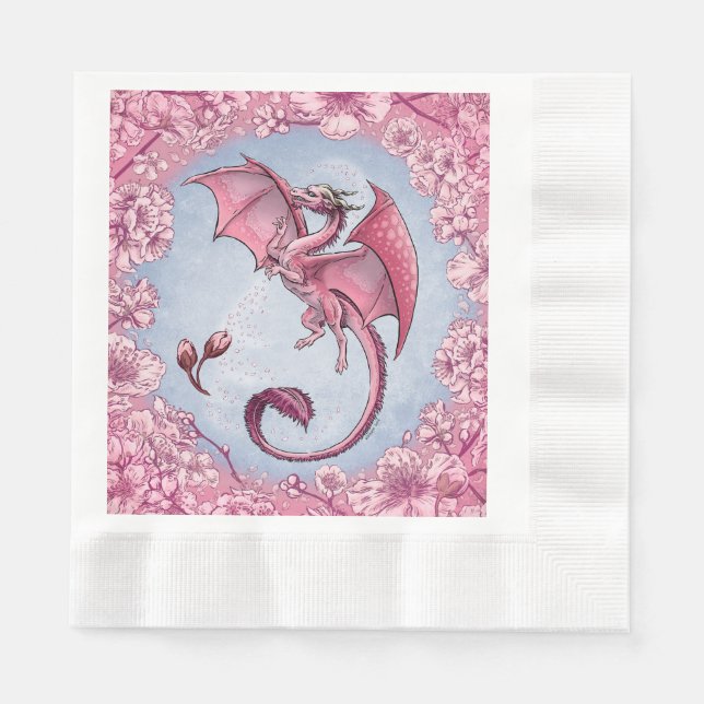 Serviette En Papier Dragon rose du printemps Nature Imaginaire Art (Devant)
