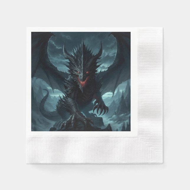 Serviette En Papier Dragon sombre et médiéval (Devant)