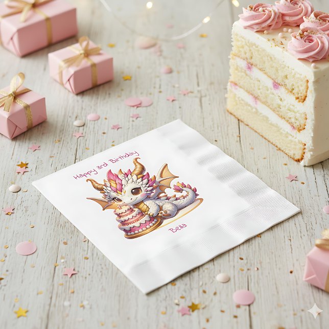 Serviette En Papier Dragon Thème Pink and Gold Personnalisé Anniversai (Créateur téléchargé)