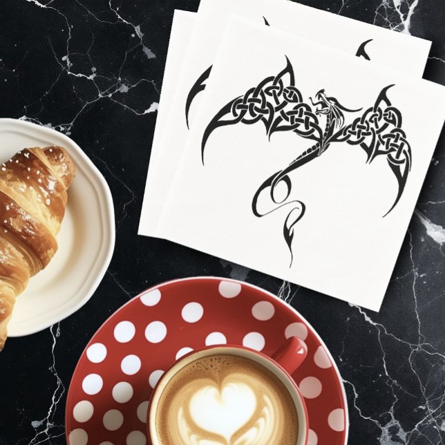 Serviette En Papier Dragon tribal celtique noir blanc (Créateur téléchargé)