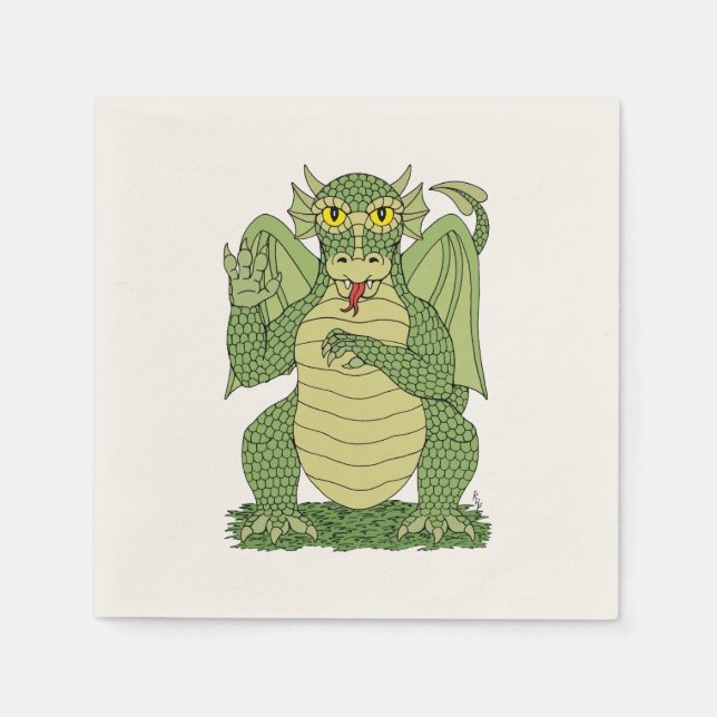 Serviette En Papier Dragon vert mignon (Devant)