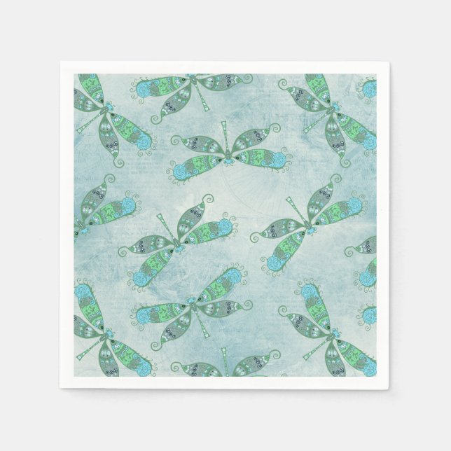 Serviette En Papier Dragonflies Boho en bleu (Devant)
