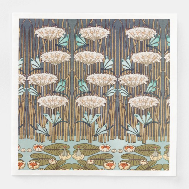 Serviette En Papier Dragonflies Water Lilies Marais Art Nouveau (Devant)