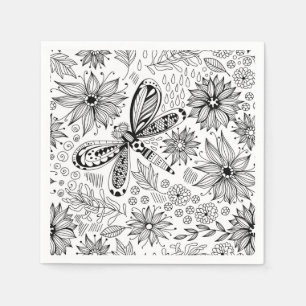 Serviette En Papier Dragonfly et doodle de fleurs