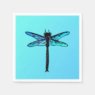 Serviette En Papier Dragonfly japonaise vintage, bleu turquoise