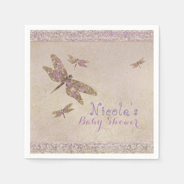 Serviette En Papier Dragonlies Purple & Or Dragonfly Custom Party (Devant)