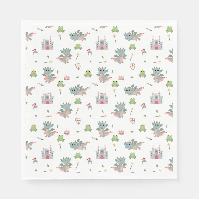 Serviette En Papier Dragons Knights Fairytale Château médiéval (Devant)