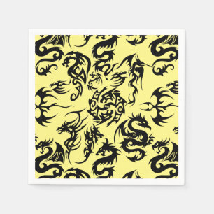 Serviette En Papier Dragons noirs motif contour.b