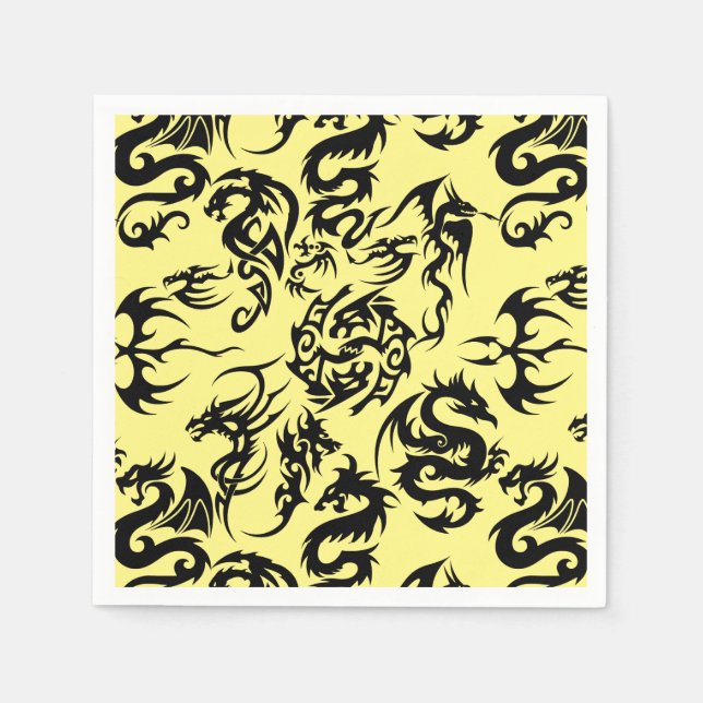Serviette En Papier Dragons noirs motif contour.b (Devant)