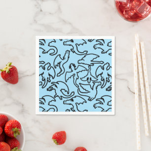 Serviette En Papier Dragons noirs motif contour.b L BG bleu