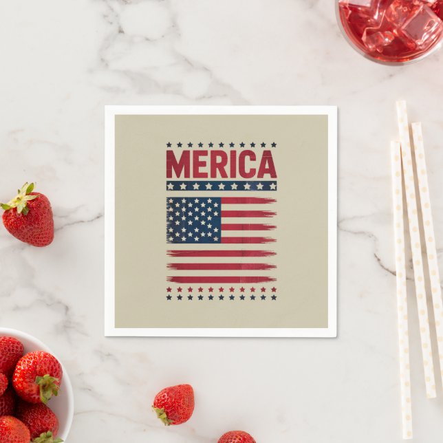 Serviette En Papier Drapeau Américain 4 Juillet Merica (En situation)