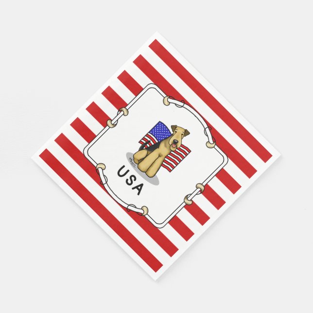 Serviette En Papier Drapeau américain Airedale Terrier Dog - mignonne (Coin)