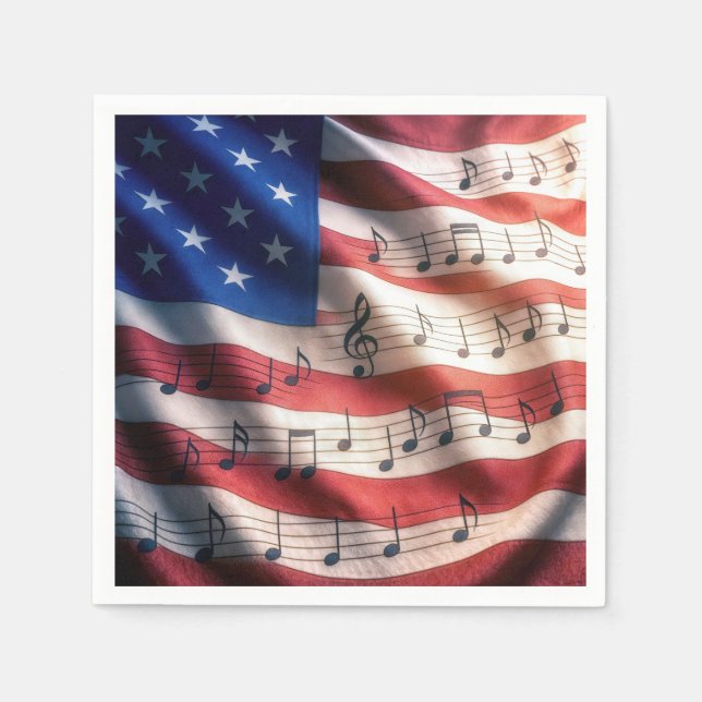 Serviette En Papier Drapeau américain avec notes de musique (Devant)