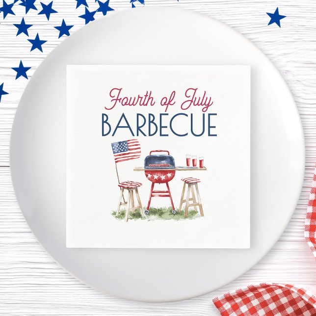 Serviette En Papier Drapeau américain barbecue 4 juillet fête d'été (Barbecue American Flag 4th of July Summer Party Napkins)