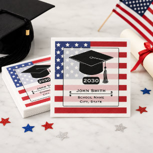 Serviette En Papier Drapeau Américain Casquette Noire Année de Promoti