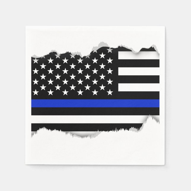 Serviette En Papier Drapeau américain de la ligne bleue mince (Devant)