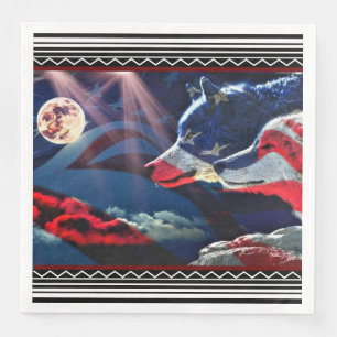 Serviette En Papier Drapeau américain de la Pleine lune Wolf Wolf