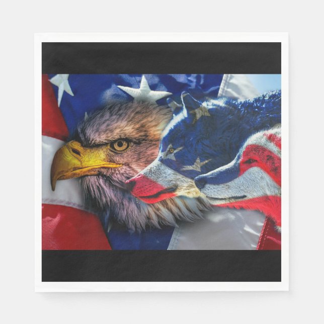 Serviette En Papier Drapeau américain du loup d'aigle chauve (Devant)