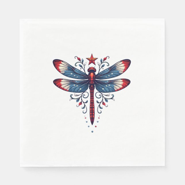 Serviette En Papier Drapeau américain libellule Patriotique 4 juillet  (Devant)