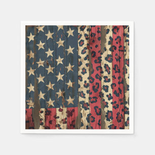 Serviette En Papier Drapeau américain rustique imprimé léopard (1)