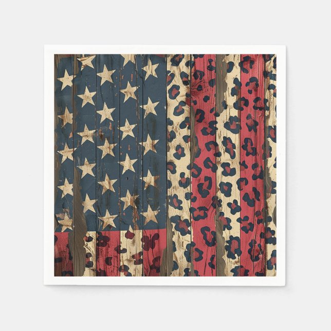 Serviette En Papier Drapeau américain rustique imprimé léopard (1) (Devant)