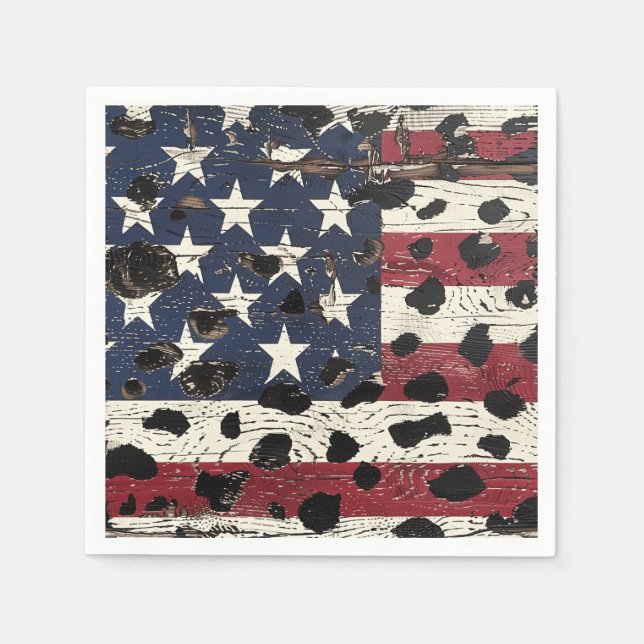 Serviette En Papier Drapeau américain rustique imprimé léopard (2) (Devant)