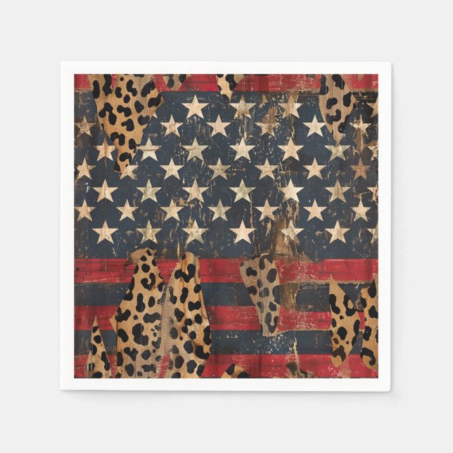 Serviette En Papier Drapeau américain rustique imprimé léopard (3) (Devant)