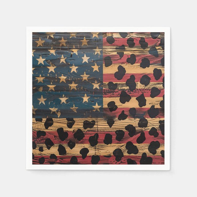 Serviette En Papier Drapeau américain rustique imprimé léopard (4) (Devant)