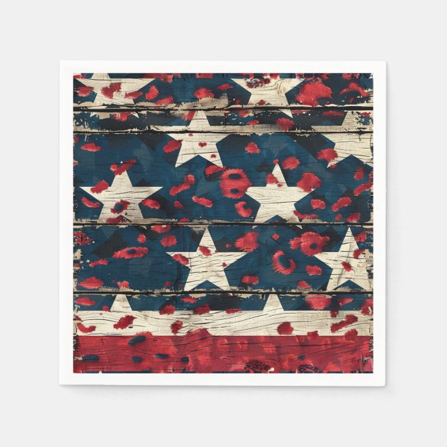 Serviette En Papier Drapeau américain rustique imprimé léopard (5) (Devant)
