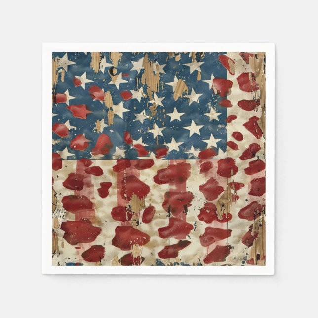 Serviette En Papier Drapeau américain rustique imprimé léopard (6) (Devant)