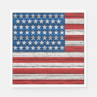 Serviette En Papier Drapeau Américain sur Motif Patiné en bois